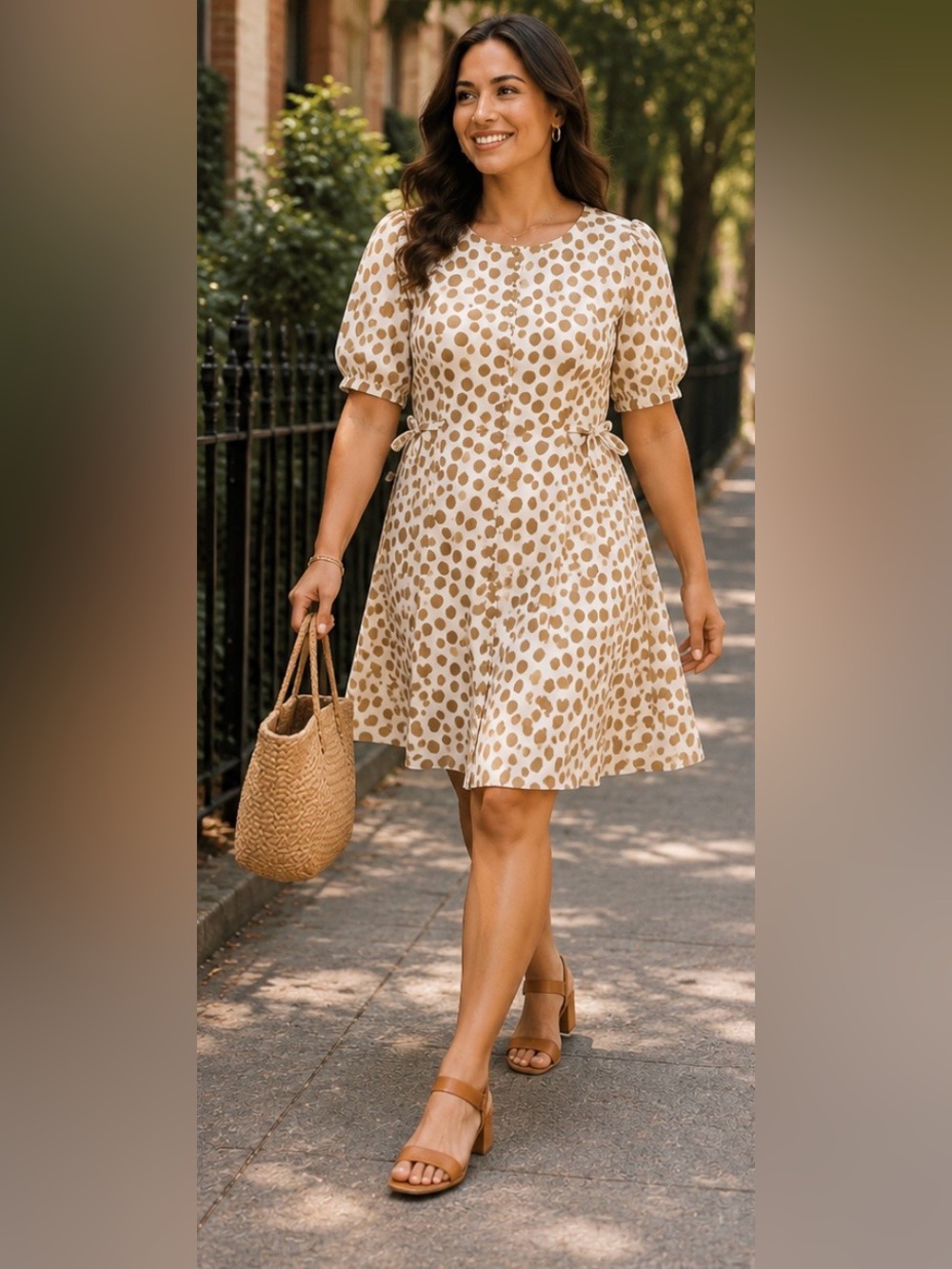 Ann Taylor LOFT Cream Mini Dress with Tan Polka Dots